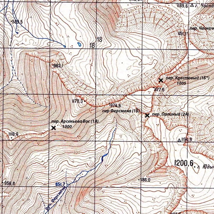 Карта перевала Ферсмана  и окрестностей