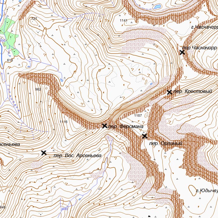 Карта перевала Ферсмана ГГЦ  и окрестностей