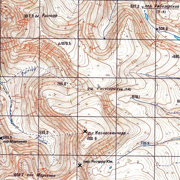 Карта перевала Северный Рисчорр и окрестностей