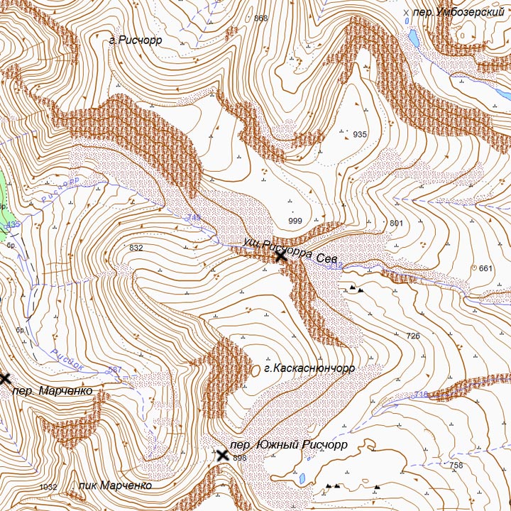 Карта перевала Северный Рисчорр ГГЦ и окрестностей