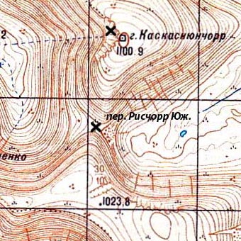 Карта перевала Южный Рисчорр и окрестностей