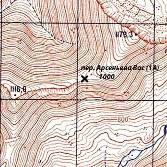 Карта перевала Восточный Арсеньева и окрестностей