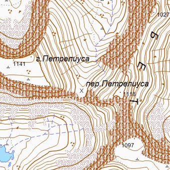 Карта перевала Восточный Петрелиус и окрестностей ГГЦ