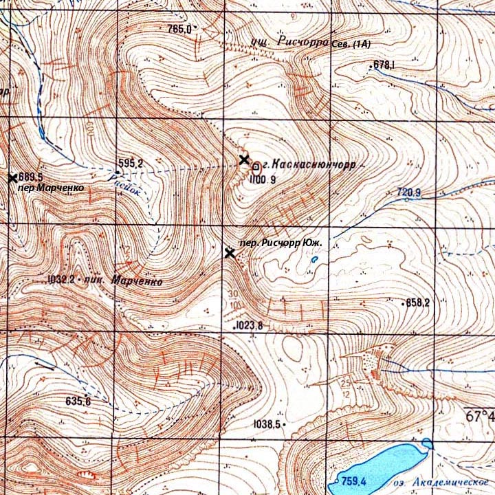 Карта перевала Южный Рисчорр и окрестностей