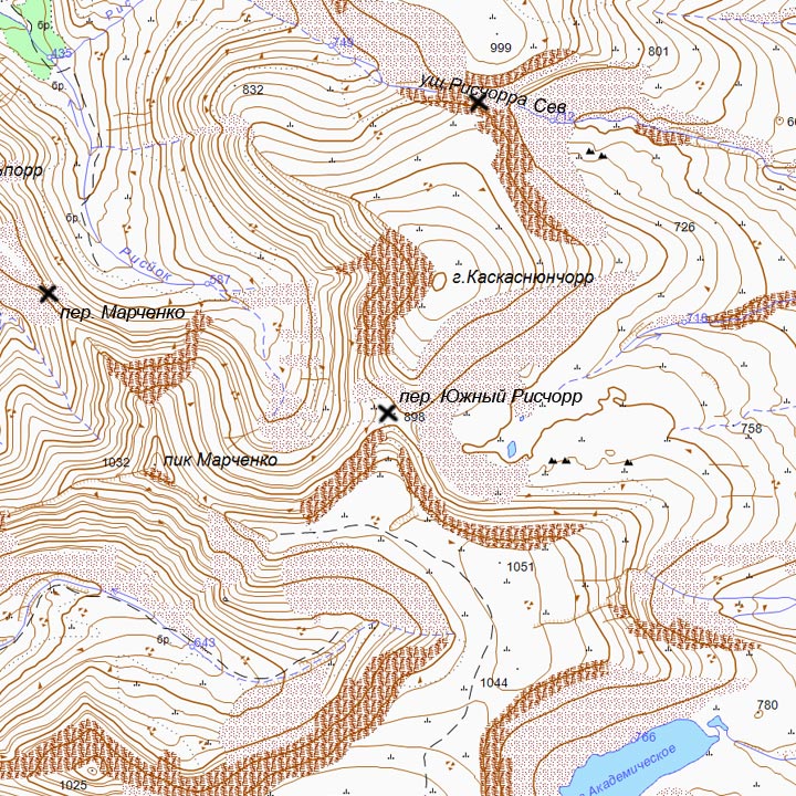 Карта перевала Южный Рисчорр ГГЦ и окрестностей