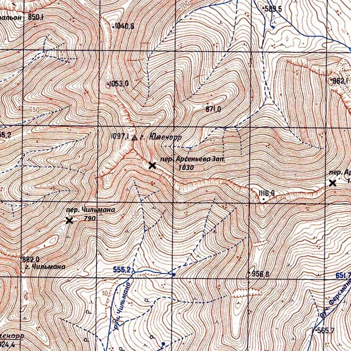 Карта перевала Западный Арсеньева и окрестностей