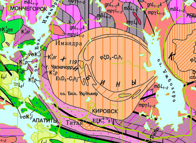 Карта дочетвертичных отложений Хибин